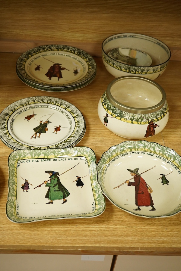 A large collection of Doulton Isaac Walton Seriesware to include jugs, plates and bowls, largest 38cm in diameter. Condition - some cracking and repairs